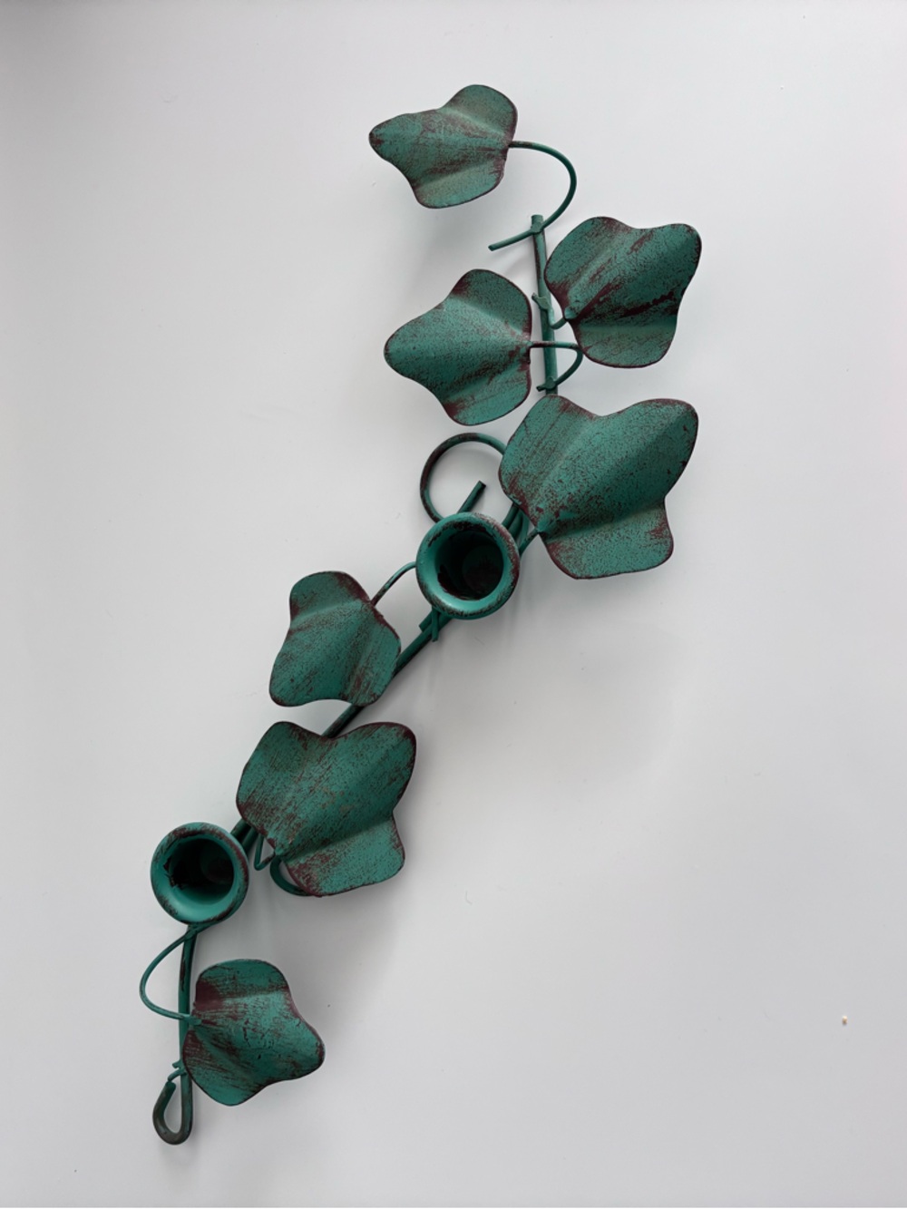 Vintage Green Patina Metal Leaf Table Setting Candle Holder